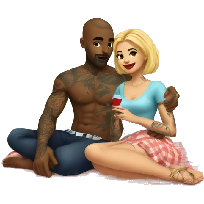 Romantic picnic date for beautiful tattooed couple emoji