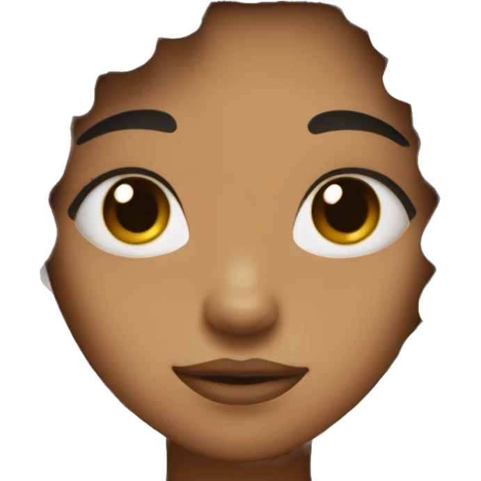 light brown skin , black hair, dark brown eyes, 3 little black spots on face, fluffy hair emoji