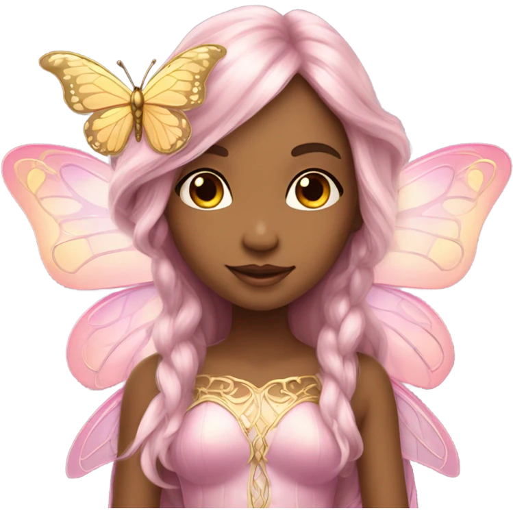 Beautiful, flower, fairy, pink, gold, silver, long hair, butterfly wings emoji