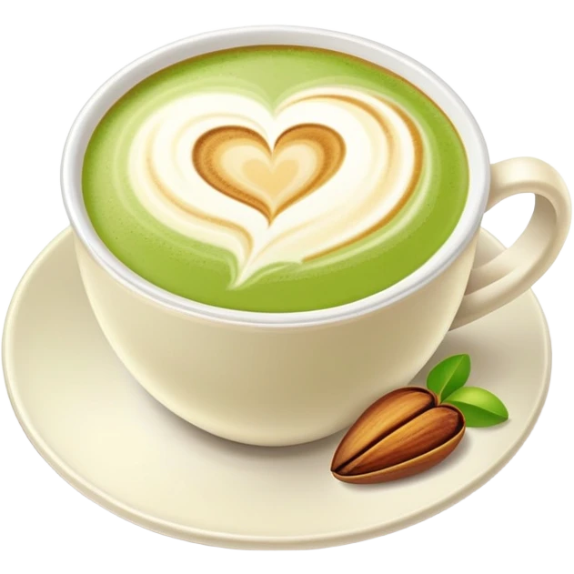pistachio latte with heart latte art emoji