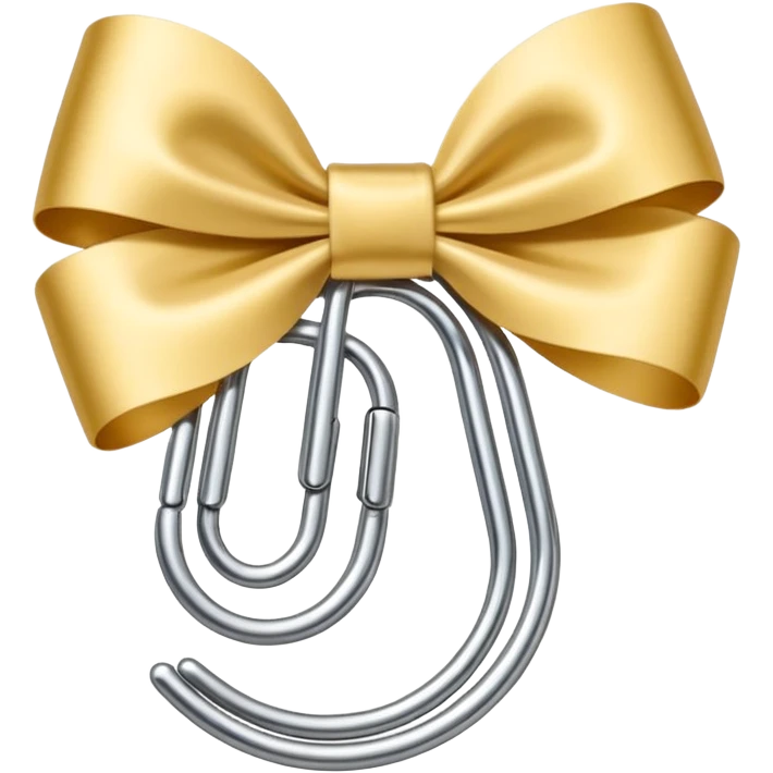 a gold paper clip with one white bow in the middle emoji