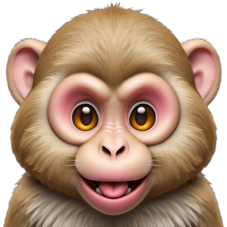 Cinematic Silly Macaque Portrait Emoji, Sporting a comically contorted face with crossed eyes and a tongue playfully sticking out, set against a backdrop of soft, detailed fur and a dynamic, agile build, Simplified yet humorously expressive features, highly detailed, glowing with a warm, jovial glow, high shine, exuberantly playful and cheeky, stylized with an air of quirky primate humor, soft glowing outline, capturing the essence of a silly macaque that appears ready to burst out of the screen with contagious laughter! emoji