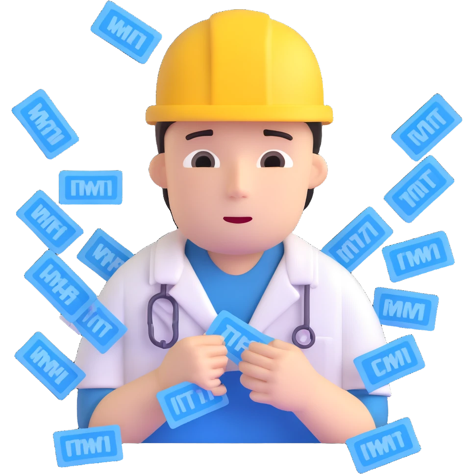 Stressed IT technician with many hospital support tickets emoji