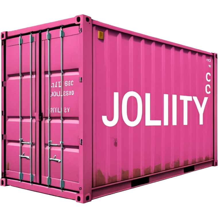 a pink shipping container with the words "Jollity & Co." in big letters on the long side emoji