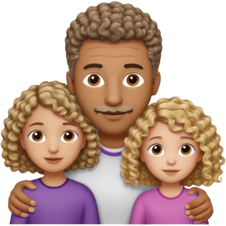 Brown dad with short fade with his two daughtersbone who is 5 and has curly brown and blone hair and one who is smaller who has wavy hair mixed race emoji