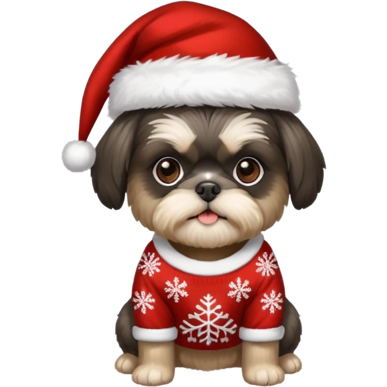 BLACK SILVER SHIH TZU WITH CHRISTMAS SWEATER AND HAT emoji
