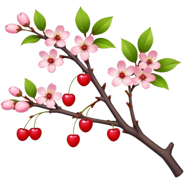 Cute Cherry blossom Cherries with pastel-colored leaves and white wood emoji