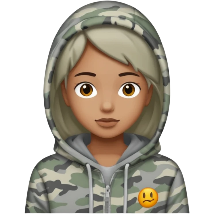 skin tone, wearing a gray camo hoodie doing this 🤷🏼‍♀️ emoji