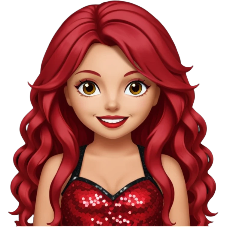 Jesy Nelson from Little Mix with long dark red hair, red sequin outfit emoji