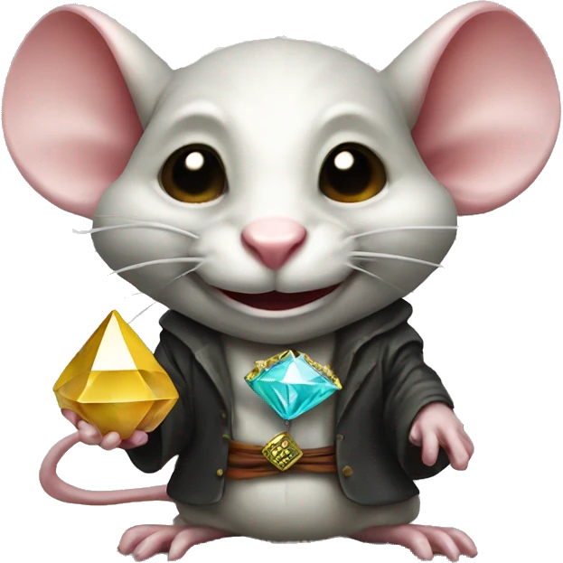 rat wearing a japanese goblin mask while holding a diamond emoji