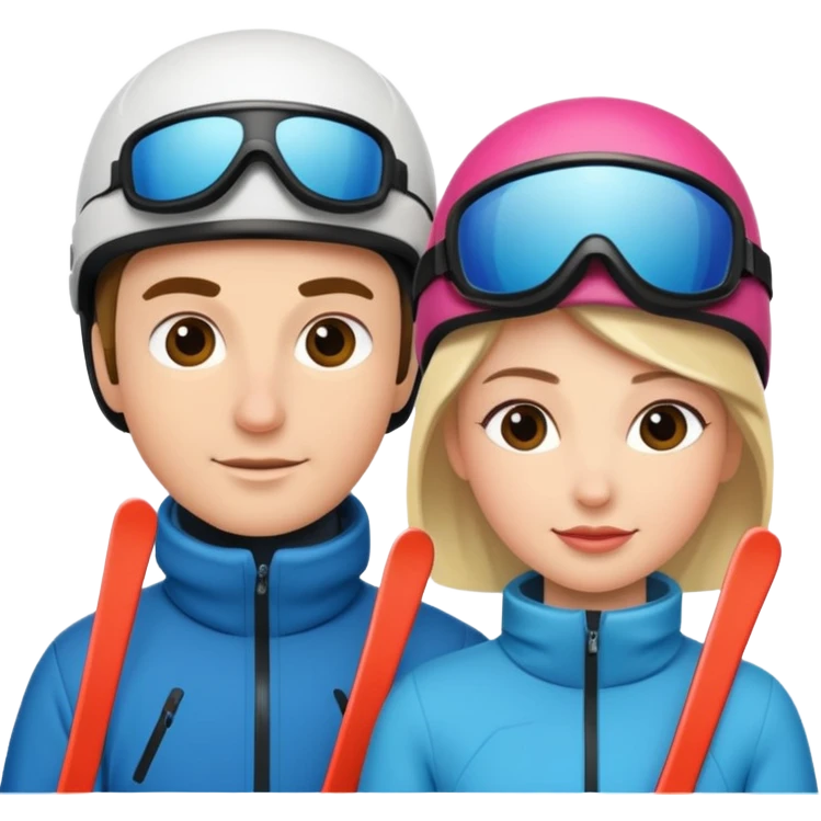 a recently marries couple skiing, action shot emoji