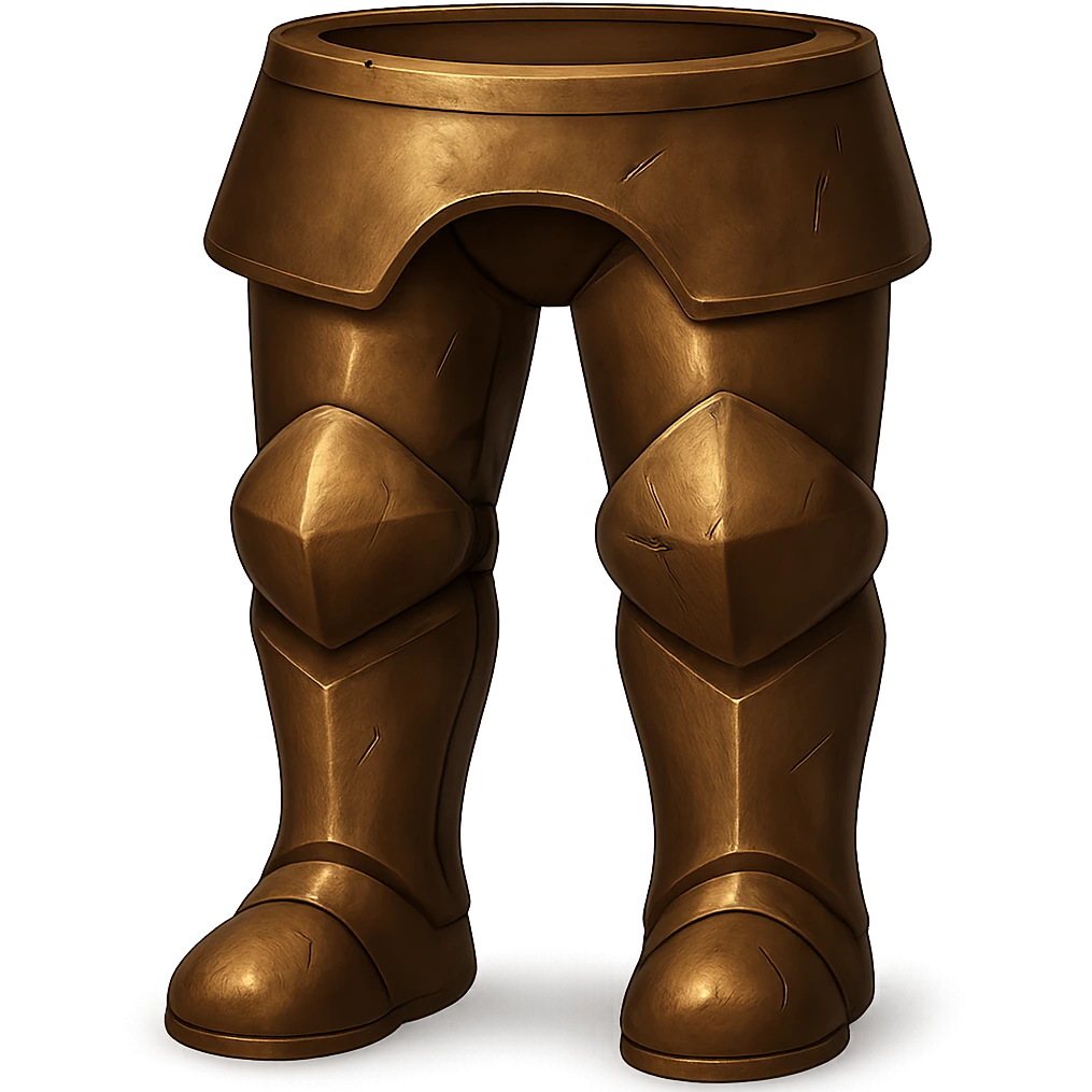 Make the bronze platelegs look more realistic and metallic, like the bronze helmet. Add shine and a worn bronze texture in the style of emoji style. Transparent background. emoji