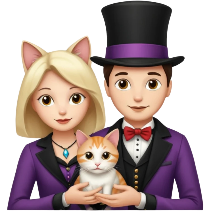 magician couple and their pet cat emoji