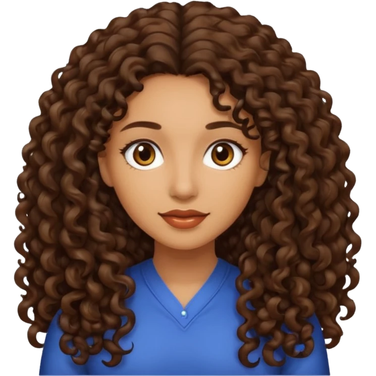 Woman light brown skin long dark curly hair emoji