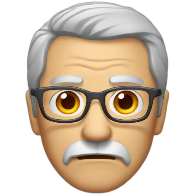 angry old man, grey hair, grey beard, red glasses emoji