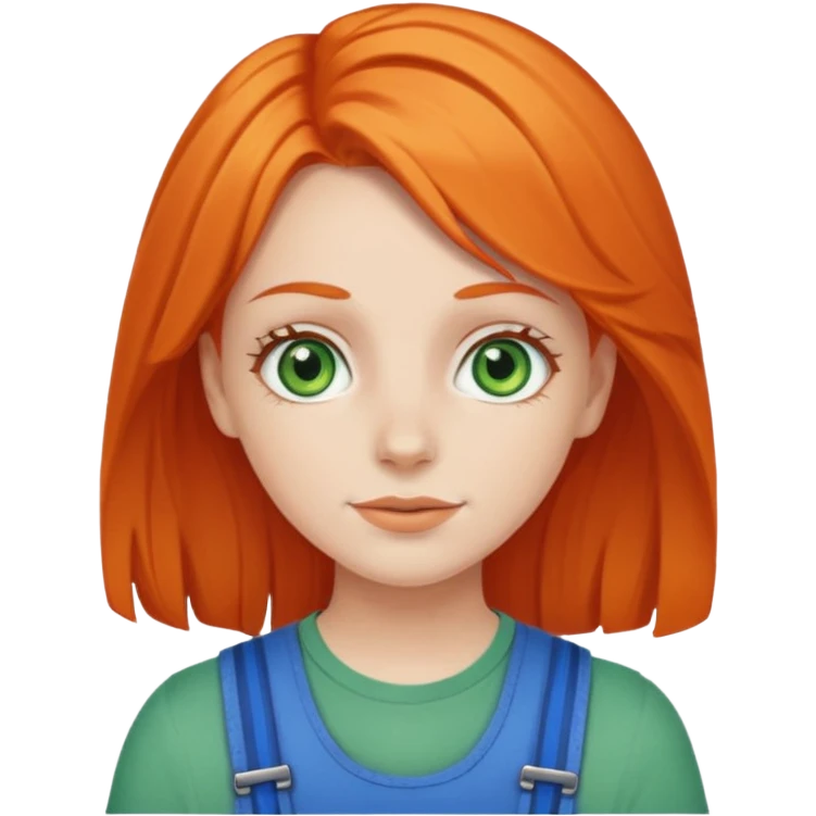 White girl with green eyes and blue braces and orange hair  emoji