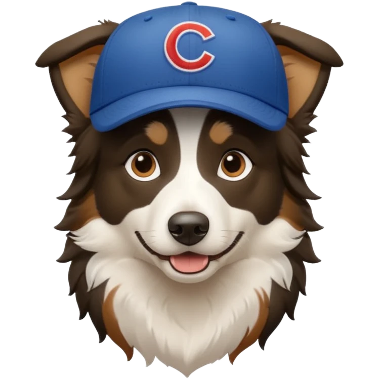 a border collie dog with a Cubs baseball hat on emoji