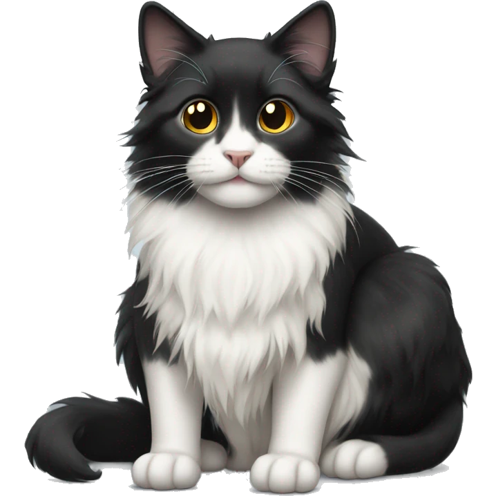 black cat domestic long-haired with half white mouth emoji