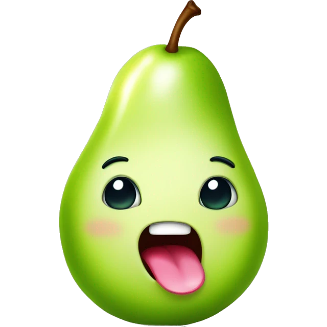 Shiny Green Cute pear with tongue emoji