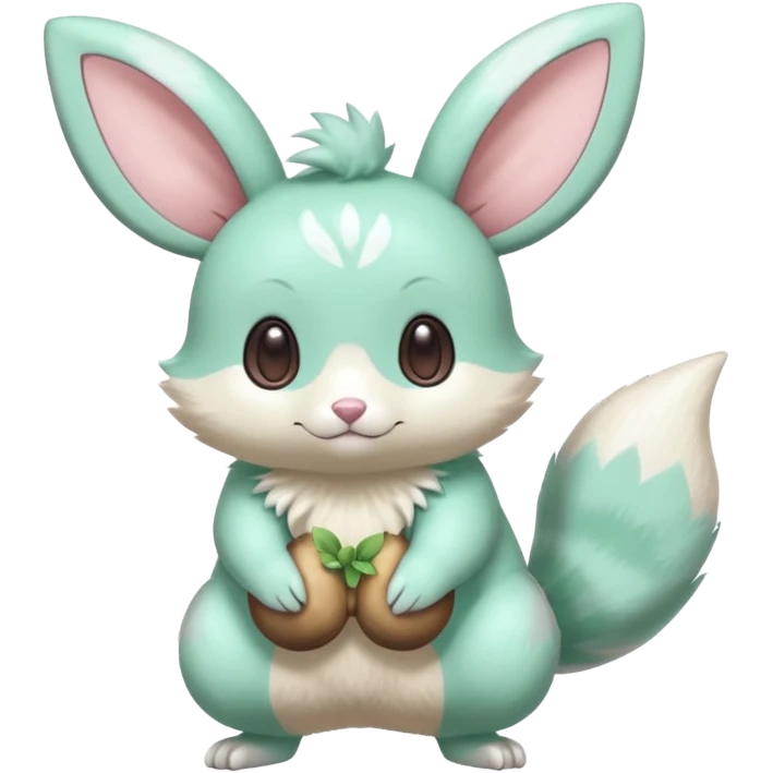 Kawaii Shiny Colorful Pastel Minty Green Minccino-Furret-Emolga-Eevee-fusion Full Body emoji