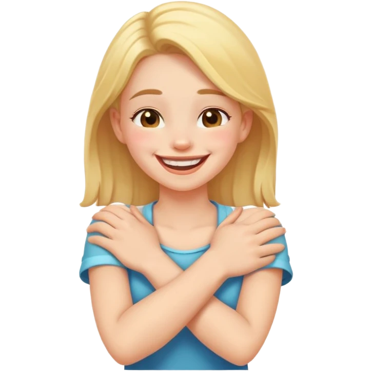 Arms crossed holding neck laughing girl emoji