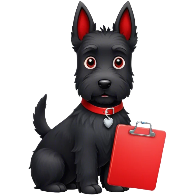 Black scottie dog holding red clipboard  emoji