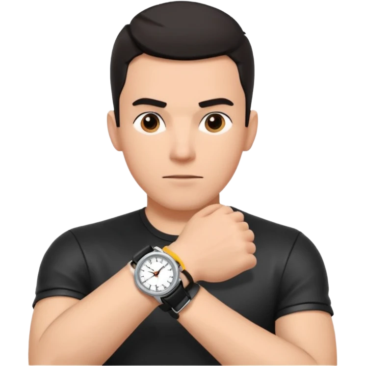 man wearing a black strap watch portrait, head and shoulders only, black leather strap wristwatch visible, casual outfit, confident expression, modern style, 3D cartoon, mobile game icon style, clean background, no text, no watermark
 emoji