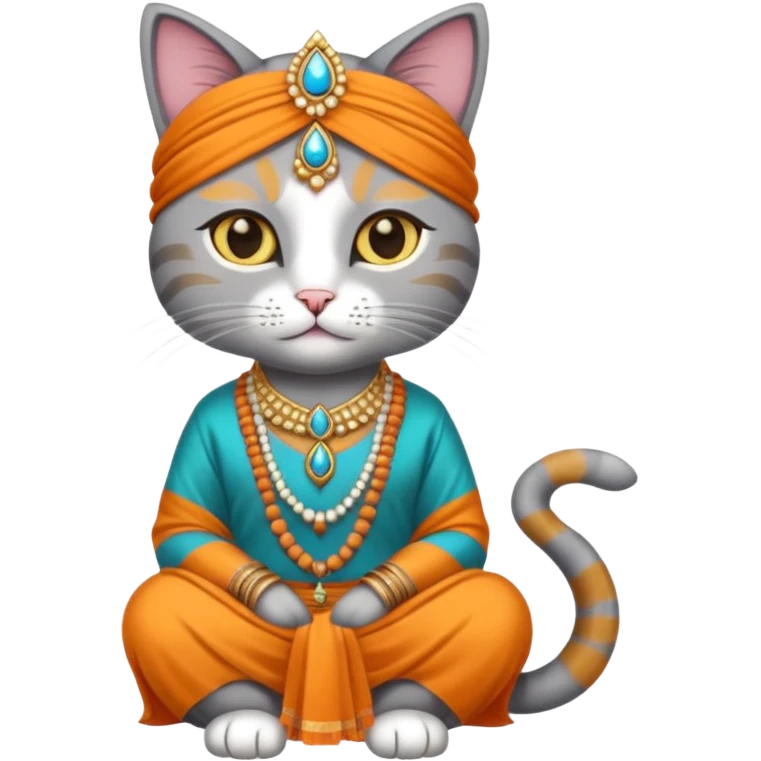 grey cat wearing indian clothes emoji