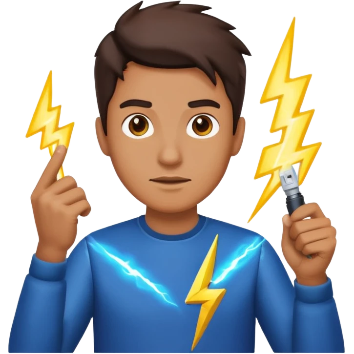 man holding lighting emoji