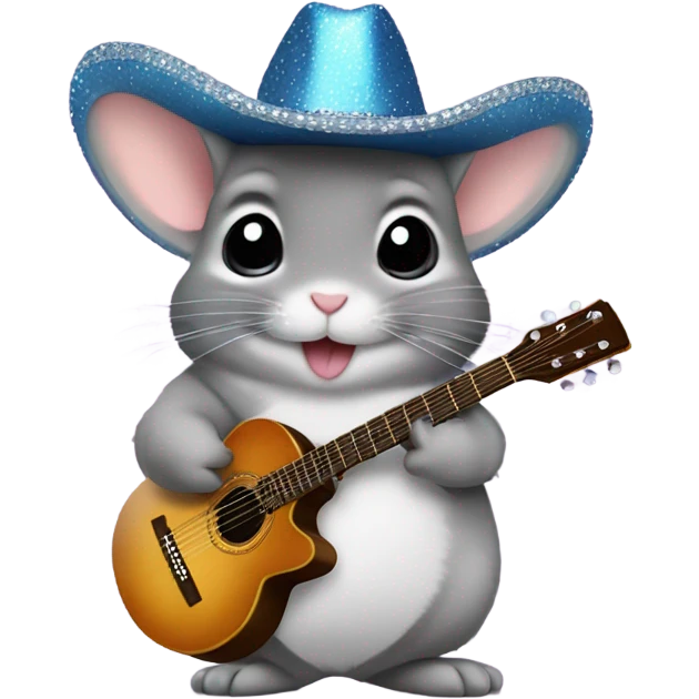 Chinchilla wearing a sparkly cowboy hat holding a mini guitar emoji