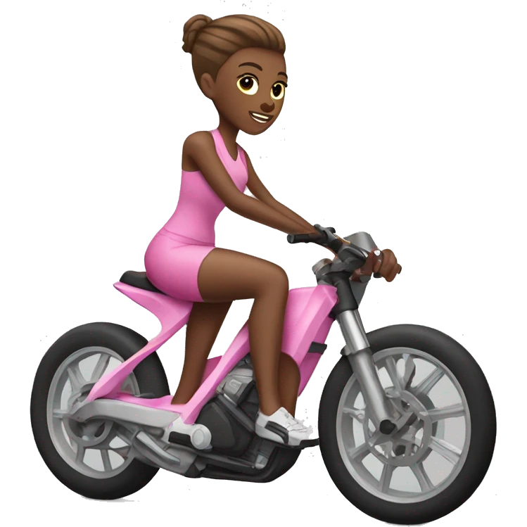 Women en sport bike. P!nk Skin and Brown hair emoji