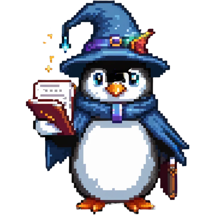 penguin wizard with spell book emoji