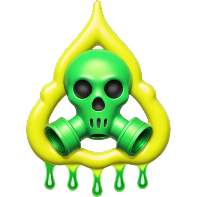 3D render of Oil Slick, toxic waste aesthetic, neon green bubbling liquid, caution yellow metal, industrial warning texture. emoji