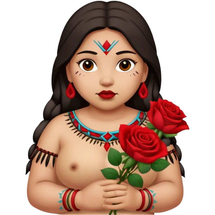 Fat native American girl with red roses emoji
