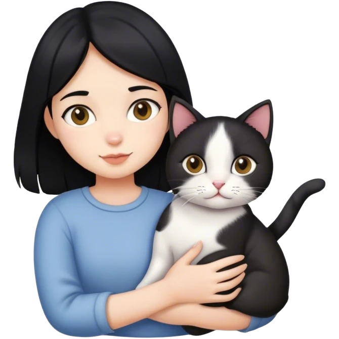 Black-haired girl carrying a cat emoji