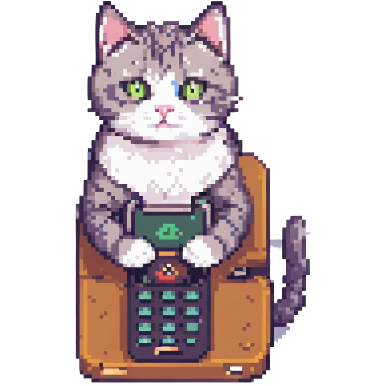 cat using a phone, pixel art style emoji