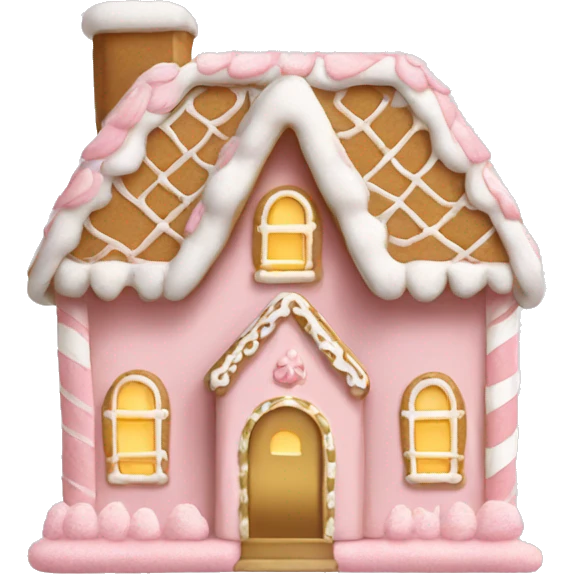 light pink and gold and white gingerbread house emoji