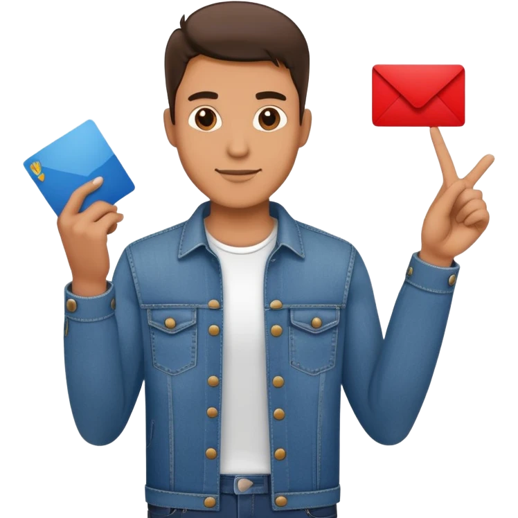 man in jeans holding a card in one hand emoji