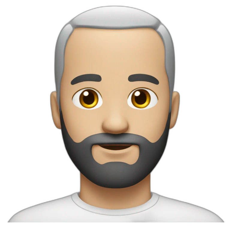 white man with small eyes then black buzz cut and a full black beard emoji