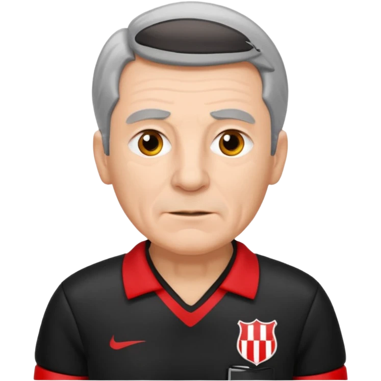 Older Referee – Experienced Look
 Wearing black jersey, gray hair, calm but firm, red card lifted halfway. emoji