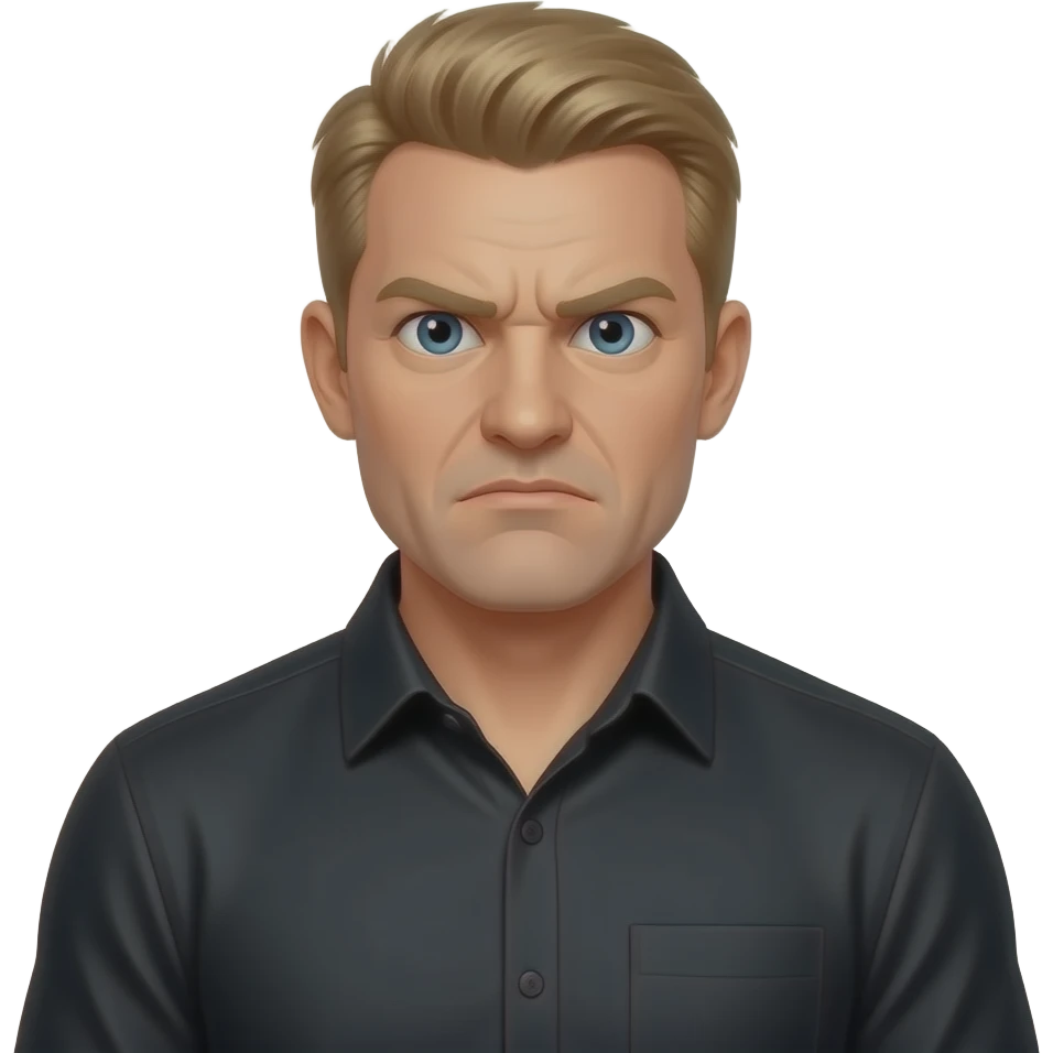 blonde IT guy muscular black button down 40 ish disgruntle emoji