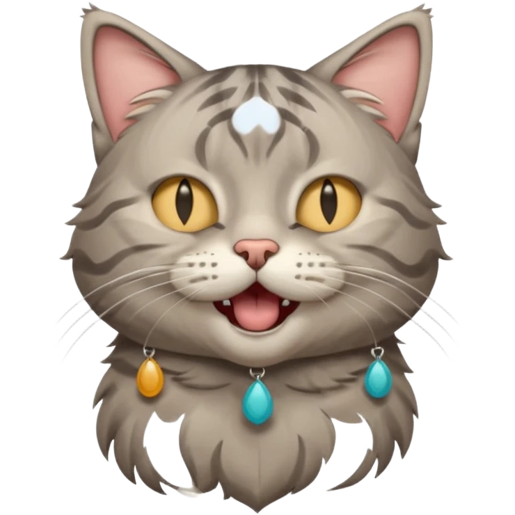 A high-resolution photo-realistic digital illustration of a solid grey tabby cat, eyes closed, head titled up yawning emoji
