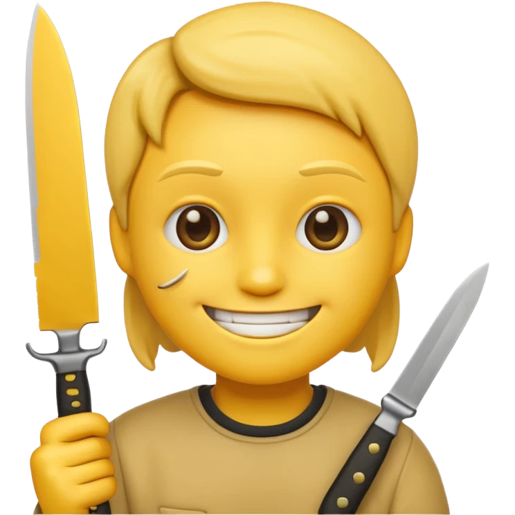 Yellow iPhone emoji holding knife with smile head only emoji