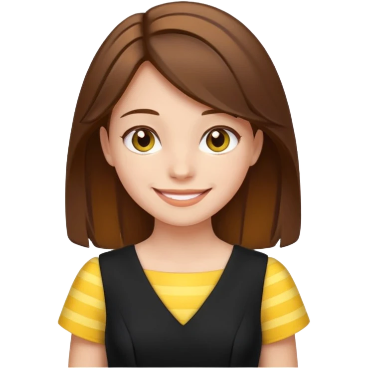 Brown haired girl in black dress with yellow stripe emoji