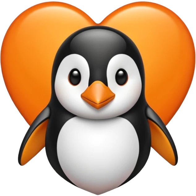 orange heart with a penguin face in the centre emoji