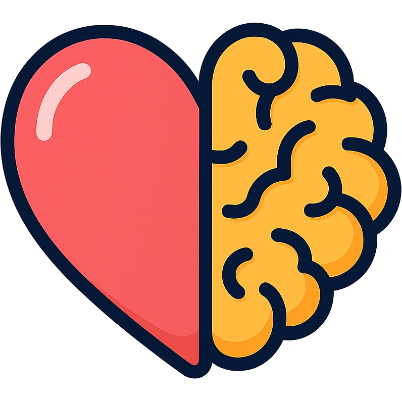 heart and brain together icon emoji, clear outlines, strong shadows and highlights, psychology and psychosomatics theme emoji
