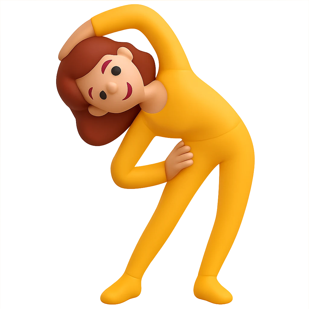 Make the bending woman pose much more exaggerated, keep the 3D emoji style, with no background. The style is Microsoft style 3D fluent emojis. emoji