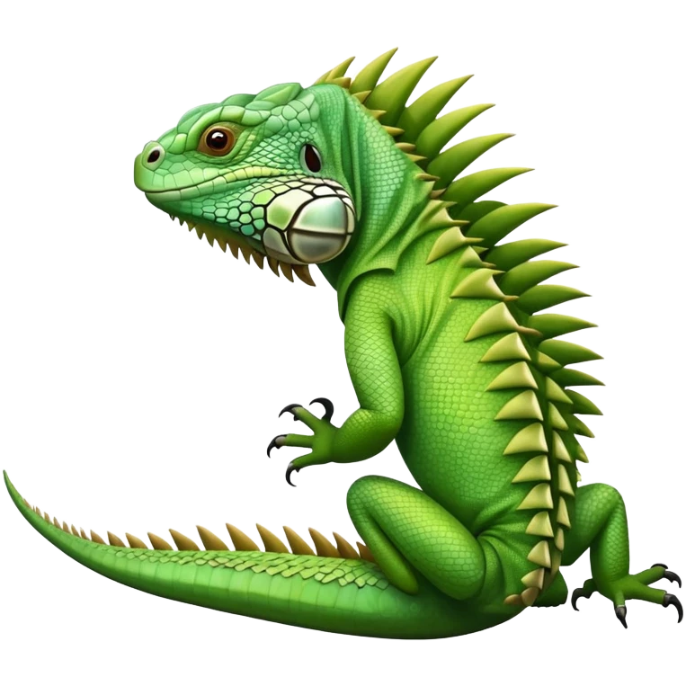 A green iguana with scales, spikes on its back, and a long tail emoji