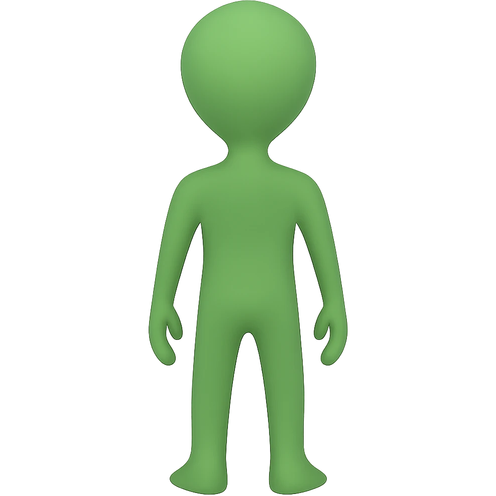 Create a clear rear view of an alien facing away from the viewer in a simple, rounded emoji style with no background. emoji