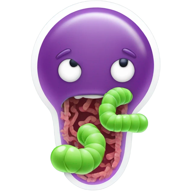 Bacteria coming out of a tube with a digestive tract in the background emoji